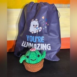 Crocheted Clint the Cactus with Llamazing Gift Bag